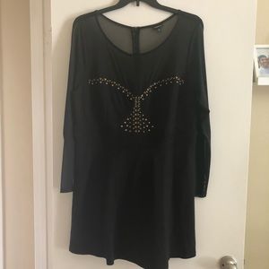 Black mesh long sleeve dress with studded bodice